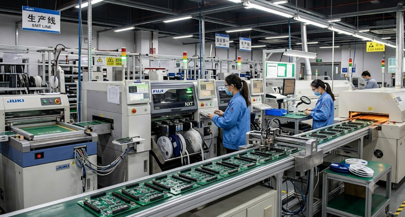 6.连接器工厂生产线实拍图或自动化贴片产线图，展示制造现场