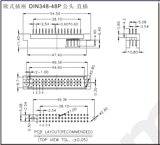 欧式插座 DIN348-48P 公头直插