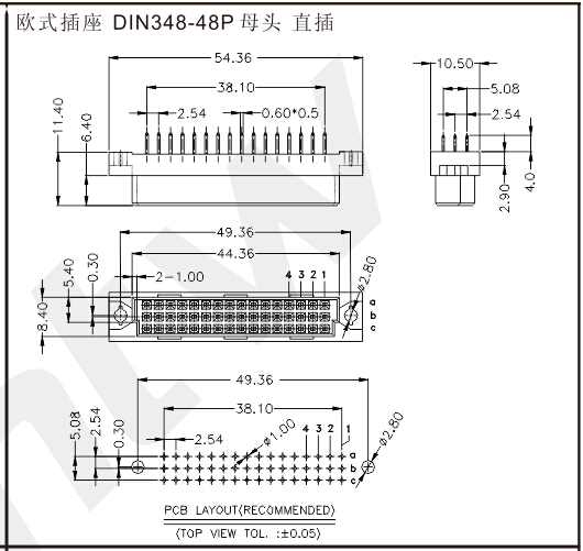 欧式插座 DIN348-48P 母头 直插